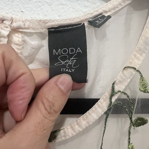 Moda Seta Italy Sheer Embroidered Blouse Sz Xl Fits Like An M Floral Fairy Cute - Picture 3 of 9